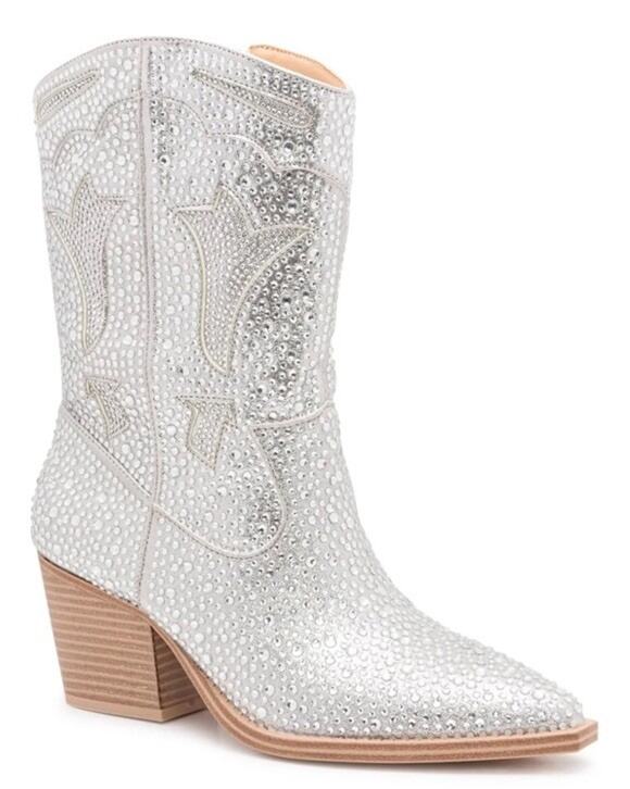 Crown Vintage Shoes - Crown Vintage Starry Silver Rhinestone Western Boots 8M Studded Cowboy Boots